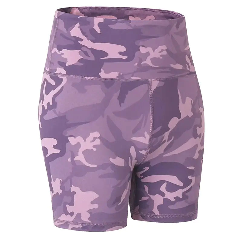 Camouflage Print Stretch Yoga Shorts for Fitness